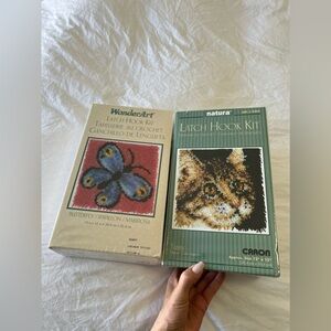 Wonderart BUTTERFLY | Caron TABBY CAT | Lot (2) Latch Hook Kits | Sealed Packing